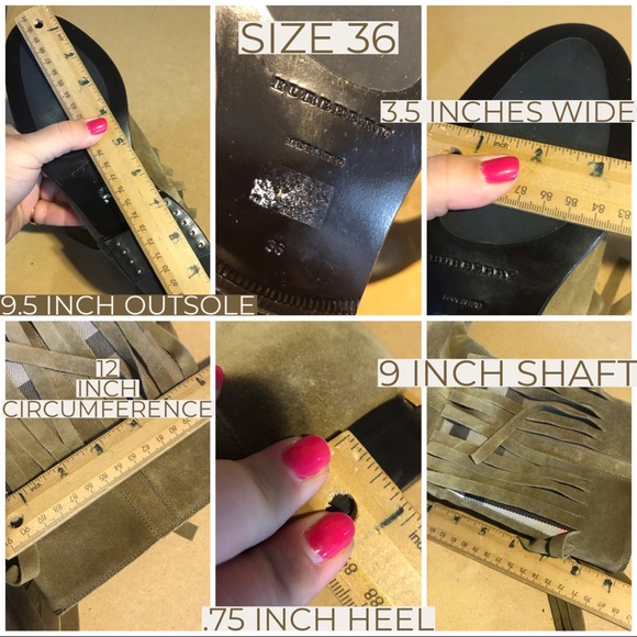 BURBERRY "NORLAND" TAN SUEDE FRINGE BOOT WITH NOVA CHECK TWILL PATTERN (36) - Picture 15 of 15